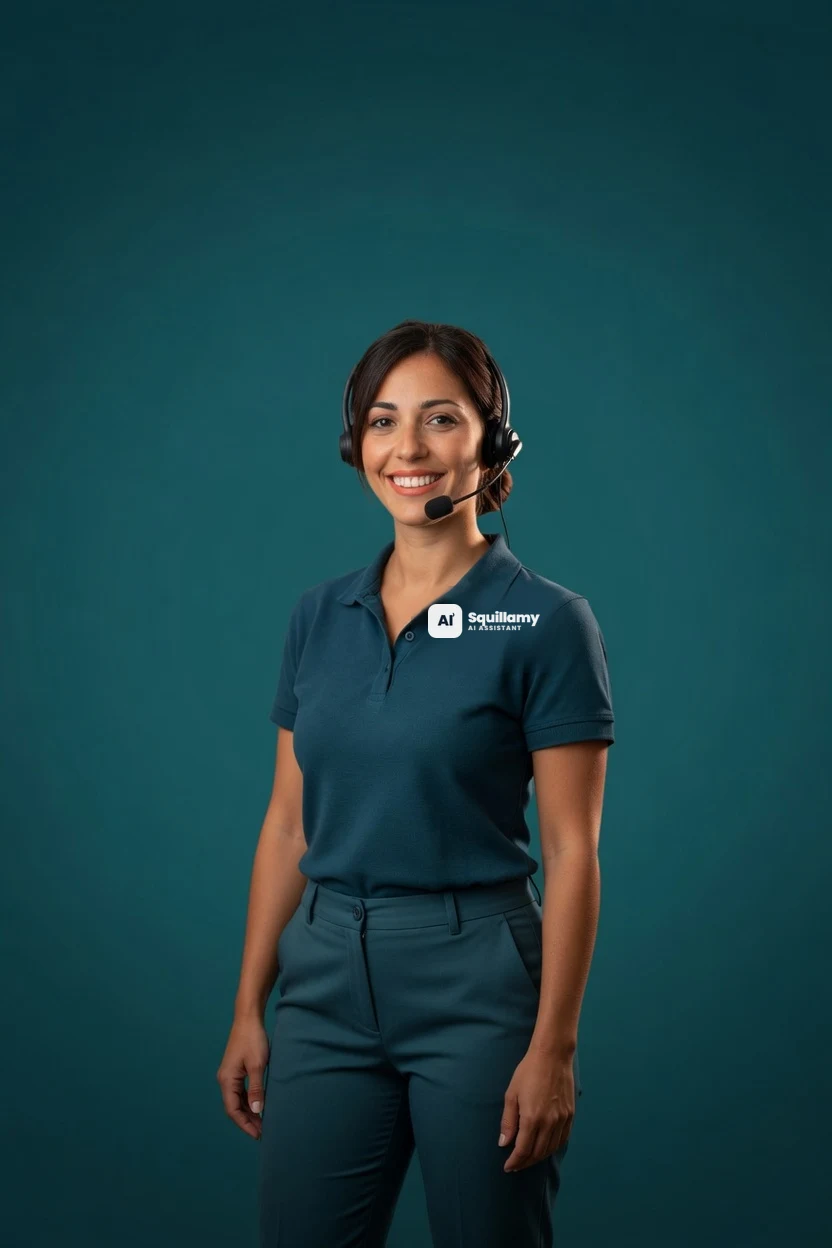 L'assistente telefonica di Squillamy con cuffie, pronta a rispondere
